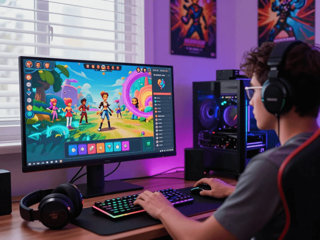Engaged player exploring a vibrant sissy porn game transformation in immersive gaming setup