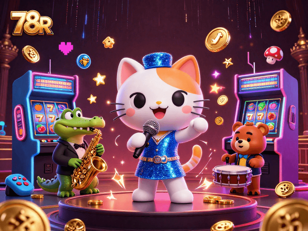 78R traz uma emocionante cena de cassino com um gato cantor e personagens vibrantes.