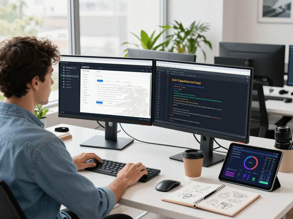 Developer configuring USDT0 cross-chain settings in a modern tech workspace.