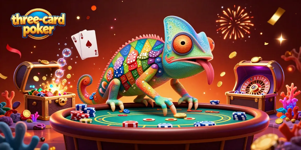Experience the excitement of three-card-poker with vibrant scenes and animated characters.