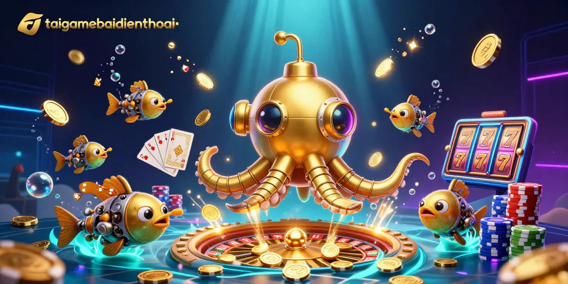 taigamebaidienthoai explores an engaging underwater casino world with a golden kraken and treasures.