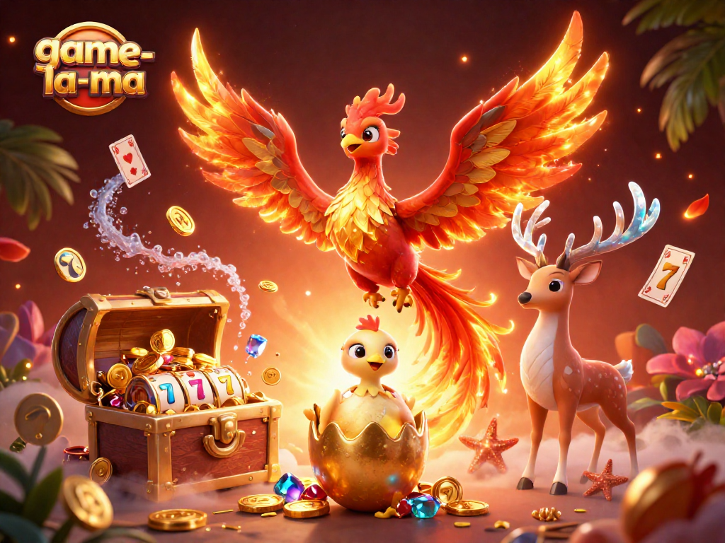 Experience thrilling wins at game-la-ma with vibrant phoenix and casino elements in an exciting 3D illustration