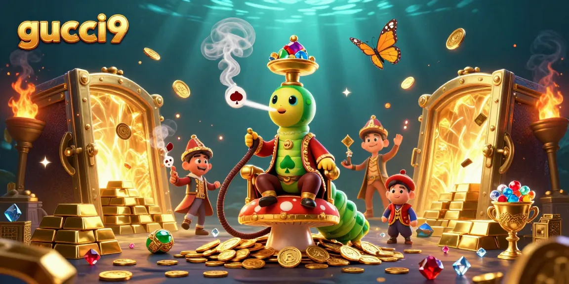 Engage in thrilling games at gucci9, witnessing a dazzling casino scene rich with symbols and treasures.