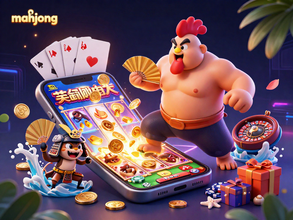 Experience the thrill of mahjong with giant characters and exciting slot game elements in a dynamic scene.