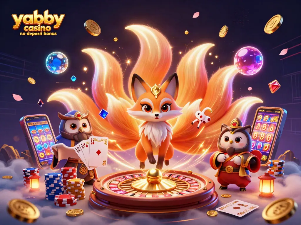 Play and win with Yabby Casino no deposit bonuses featuring vibrant characters and casino elements.