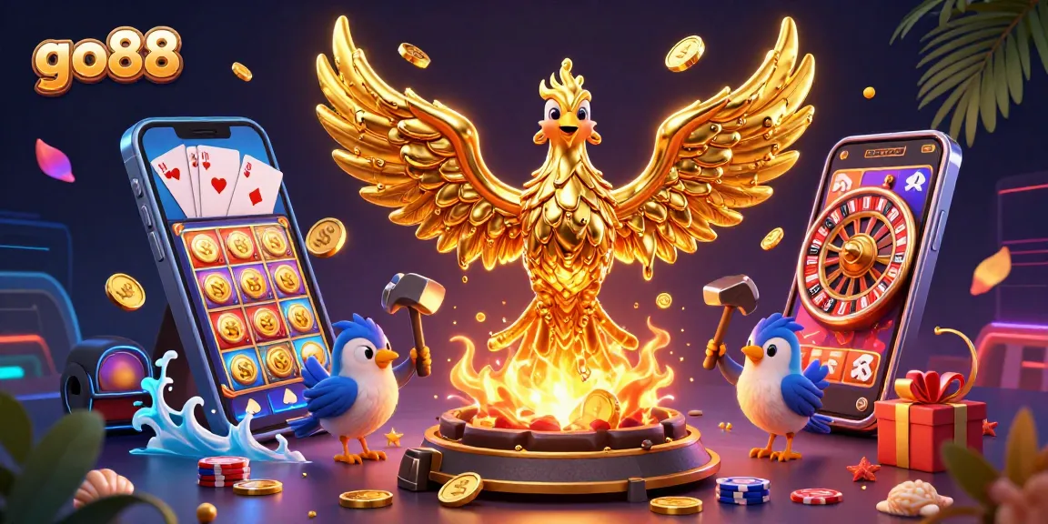 Experience thrilling gameplay with go88 as golden coins erupt in a vibrant casino scene.