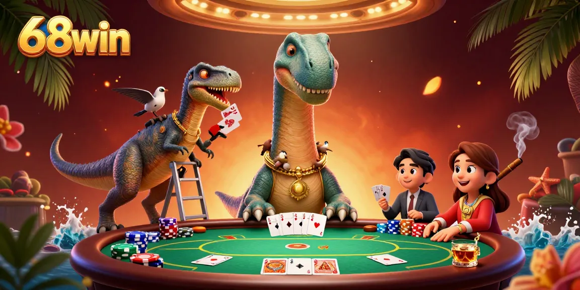 Experience thrilling gameplay at 68win with captivating poker action in a vibrant casino scene.