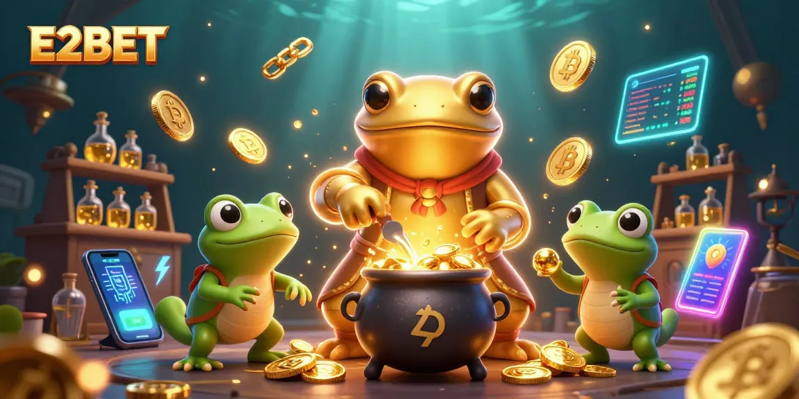 E2BET captivates players with a vibrant 3D casino scene featuring a golden salamander alchemist.