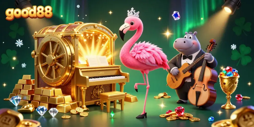 Experience the excitement of good88 with vibrant casino visuals and dynamic character interactions.