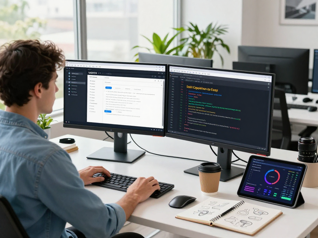 Developer configuring USDT0 cross-chain settings in a modern tech workspace.
