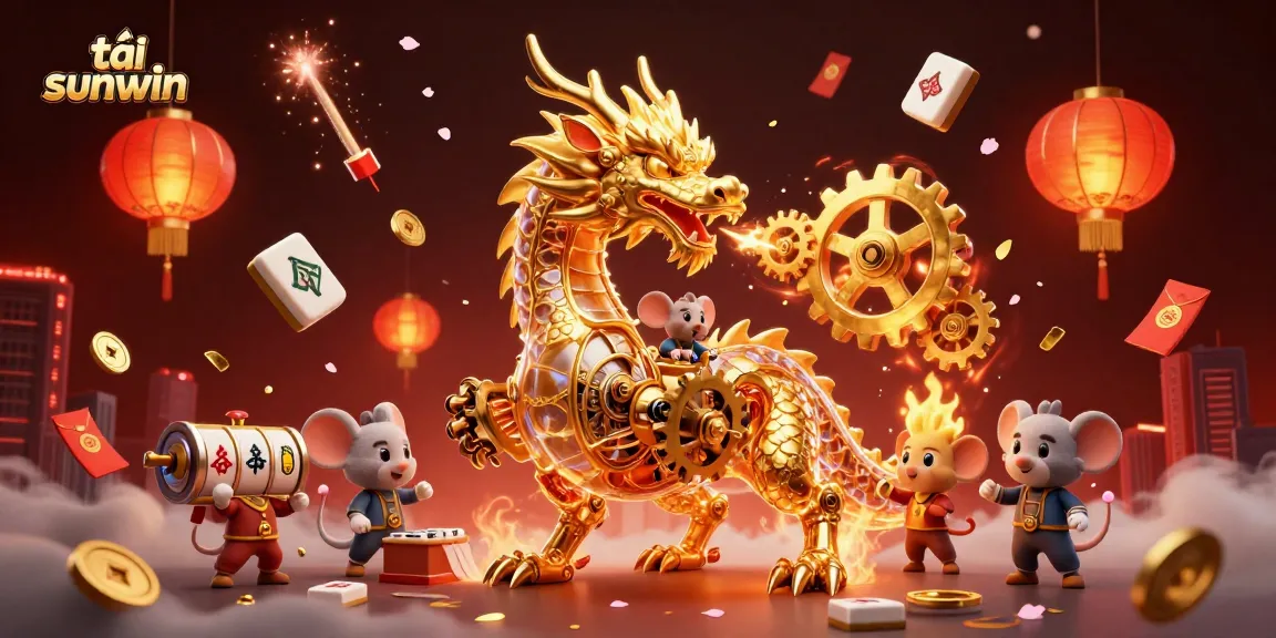 Tải sunwin and enjoy thrilling gaming with a golden dragon and vibrant casino elements in a detailed illustration.