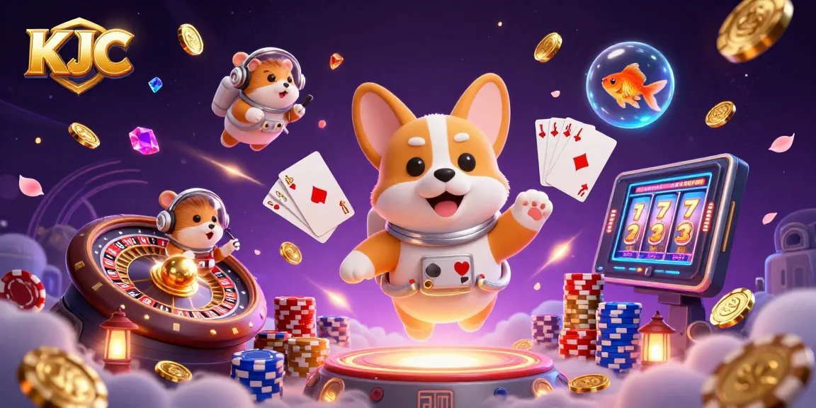 Experience KJC's thrilling space casino with corgi and hamster characters in action.