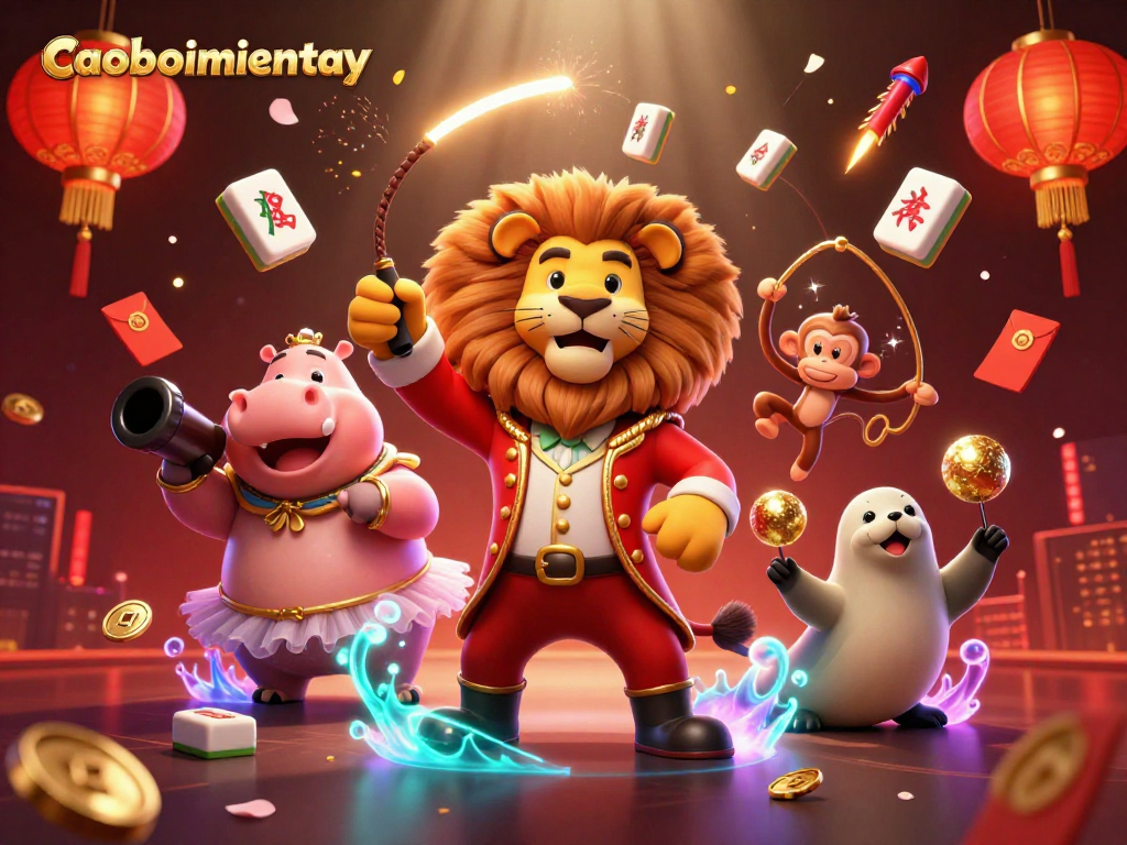 Experience caoboimientay with dynamic circus characters and vibrant casino elements in a thrilling 3D scene.