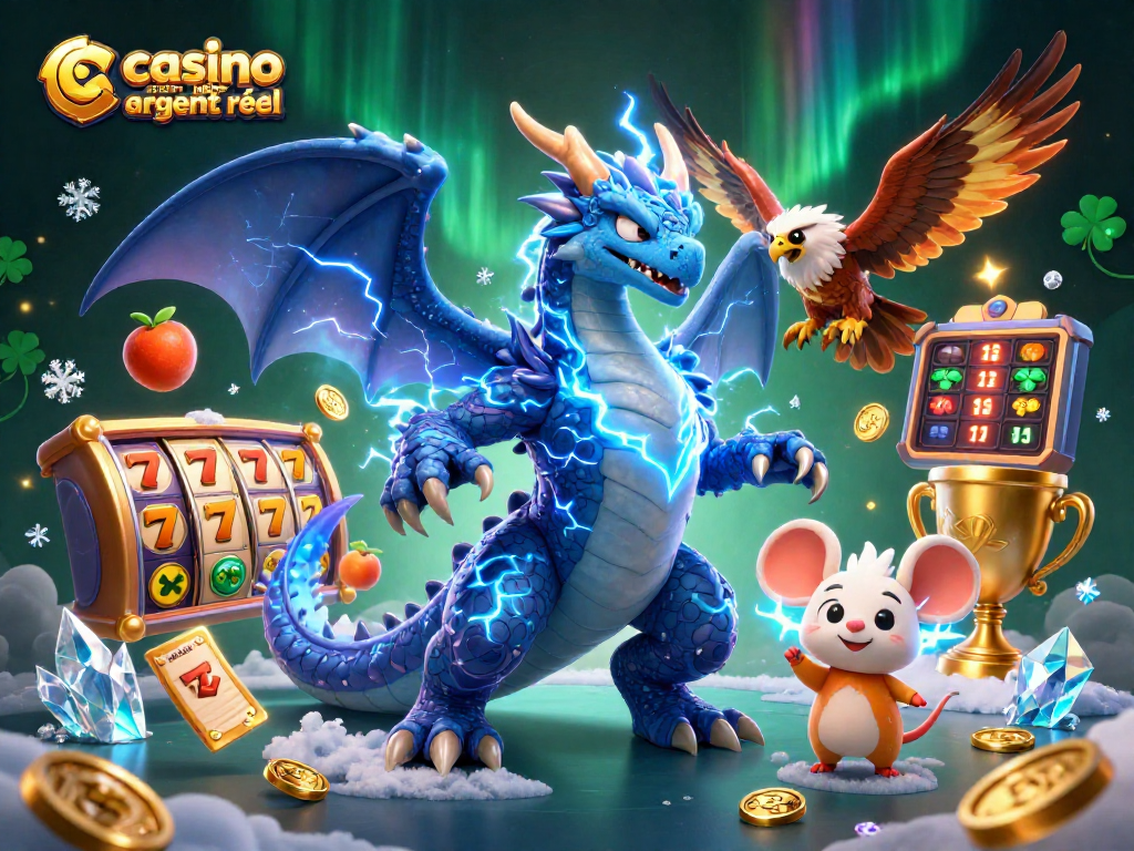 Profitez de gains réels avec les jeux de casino en ligne argent réel, illustrant une scène dynamique pleine de symboles.