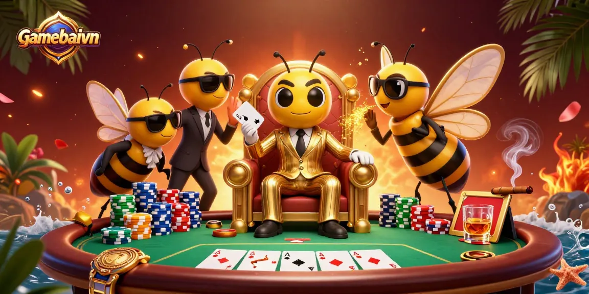 Watch gamebaivn's poker showdown with a bumblebee mob boss in a vibrant casino scene.