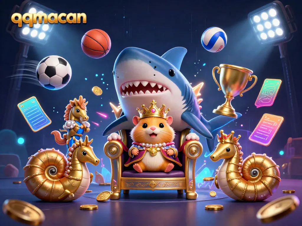 Experience thrilling moments with qqmacan, featuring a golden hamster king surrounded by energetic gambling elements.