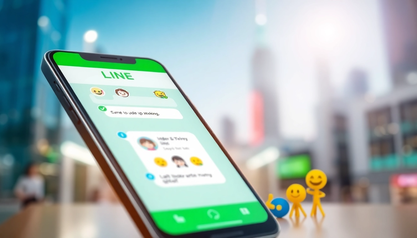 使用LINE應用程式進行數字通訊，展示了生動的互動，適合線下載。