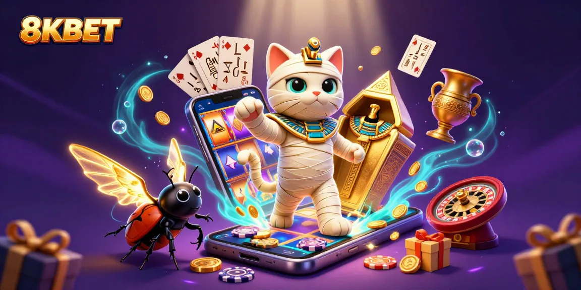 Experience thrilling gameplay at 8KBET with our 3D Egyptian mummy-themed casino illustration.