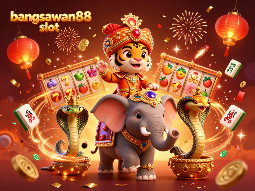Experience the excitement of bangsawan88 slot with vibrant visuals of a maharaja riding an elephant amidst casino elements.