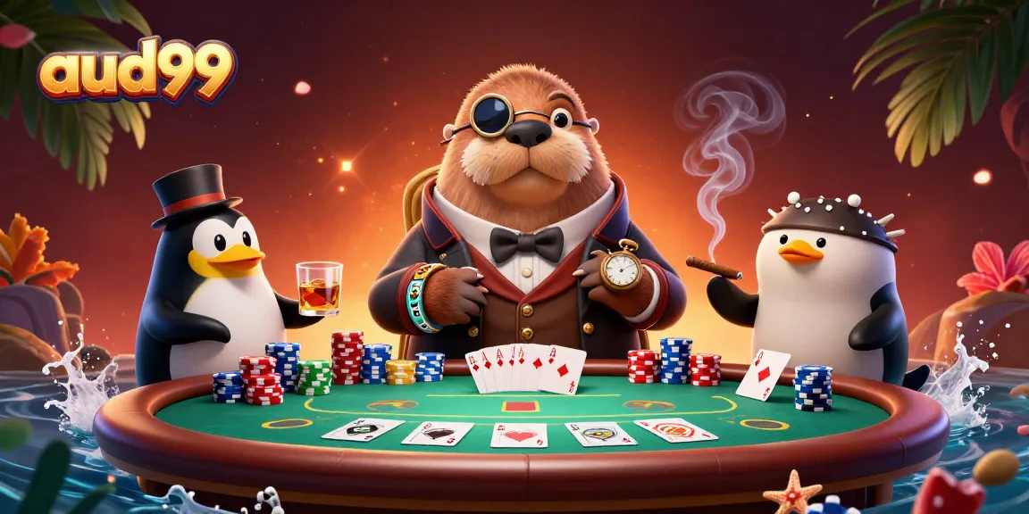Experience exciting poker action at aud99 with a jolly walrus, sophisticated penguin dealer, and a bluffing pufferfish.
