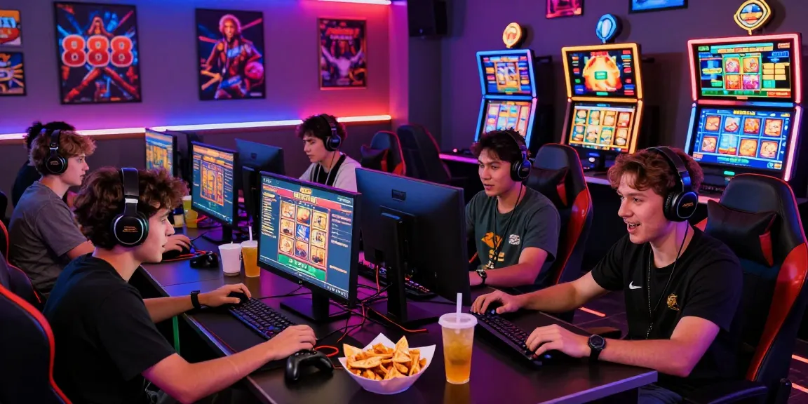 Exciting gaming scene showcasing players enjoying 888 slot games with vibrant lights and digital interfaces.