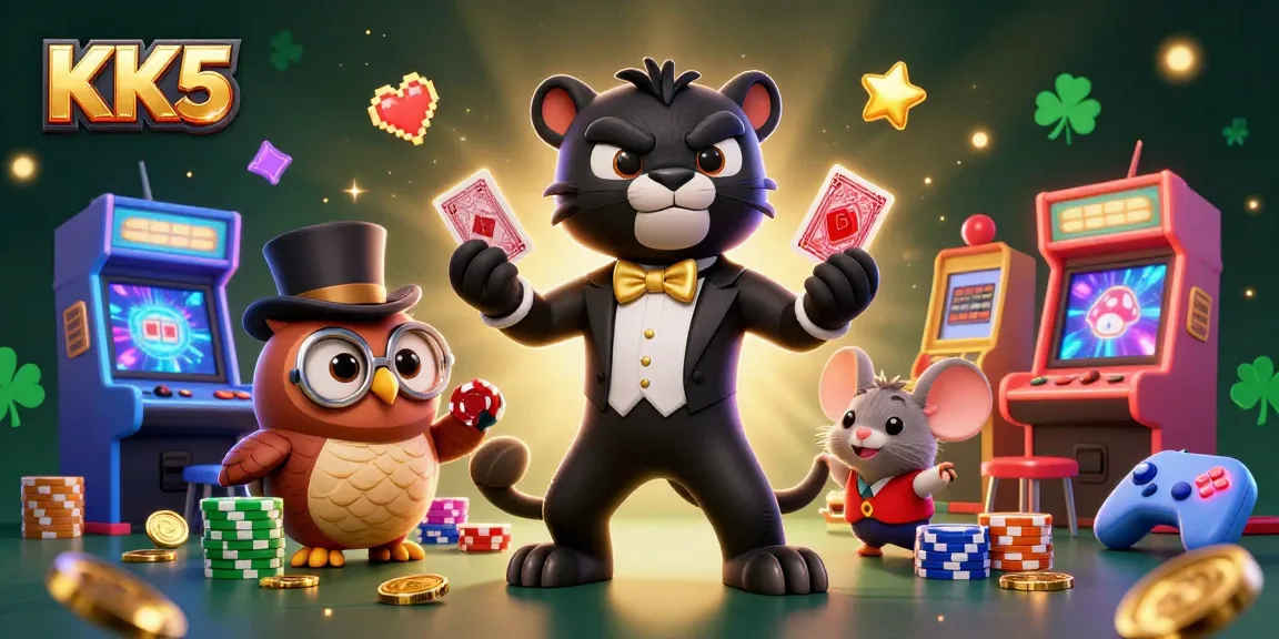 KK5 showcases a lively scene with characters dealing cards and enjoying gaming, perfect for online casino enthusiasts.