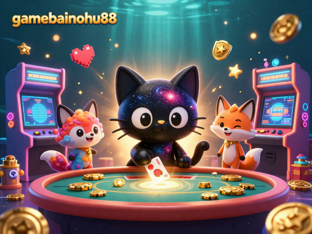 Engage with gamebainohu88's thrilling cosmic casino scene featuring a playful black hole cat and vibrant elements.