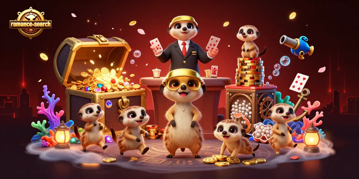 Experience thrilling wins with romance-search at an exciting casino run by clever meerkats in a vibrant, treasure-filled setting.