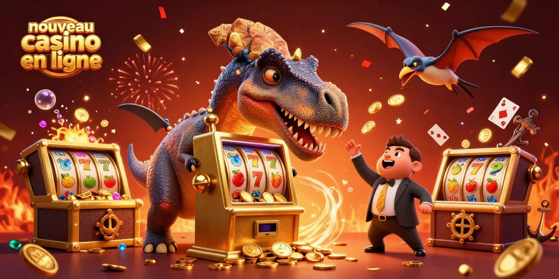 Le nouveau casino en ligne présente un pachycéphalosaurus excitant lançant des pièces d'or depuis une machine à sous.