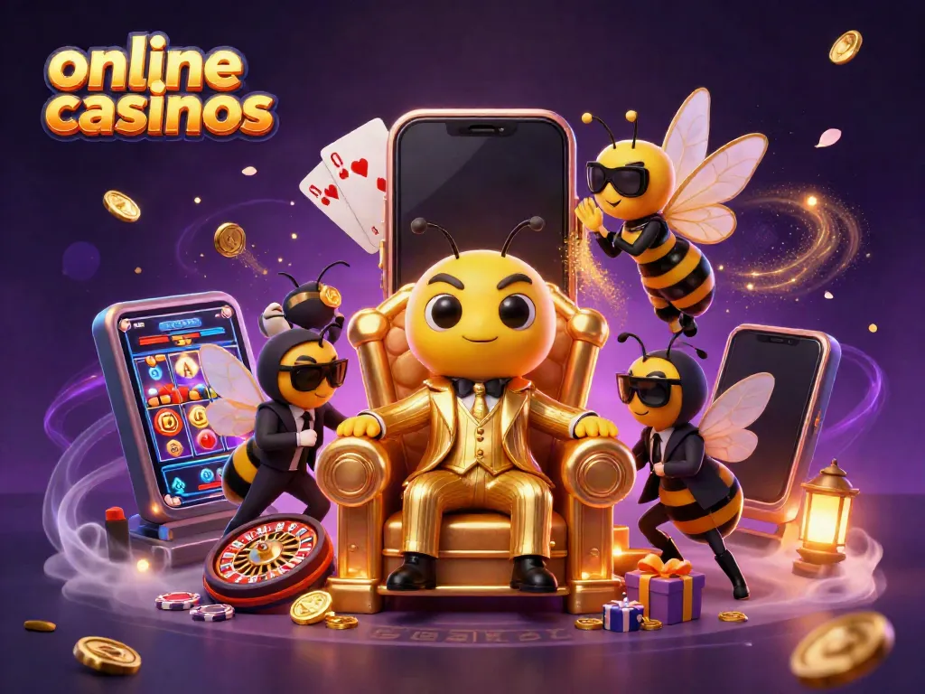 Experience the excitement of online casinos with dynamic casino elements and characters in a vibrant 3D scene.