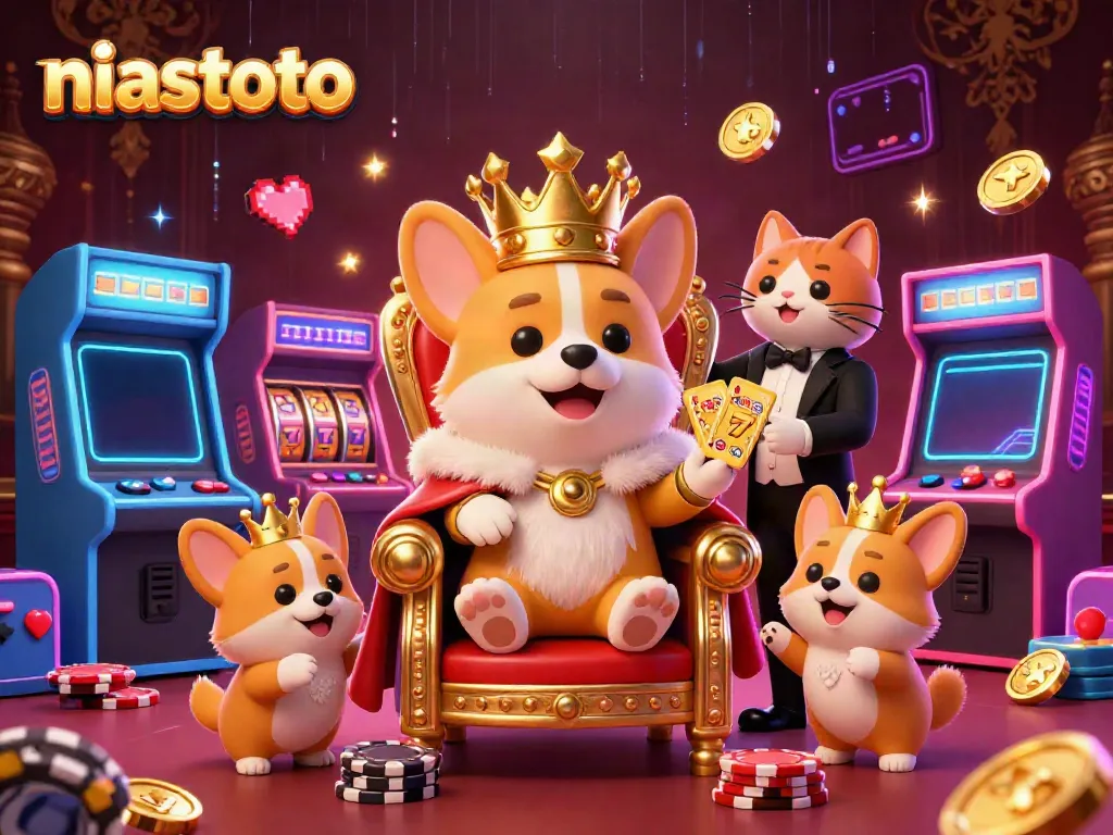 NIASTOTO transforms gaming with joyful characters amidst vibrant casino elements