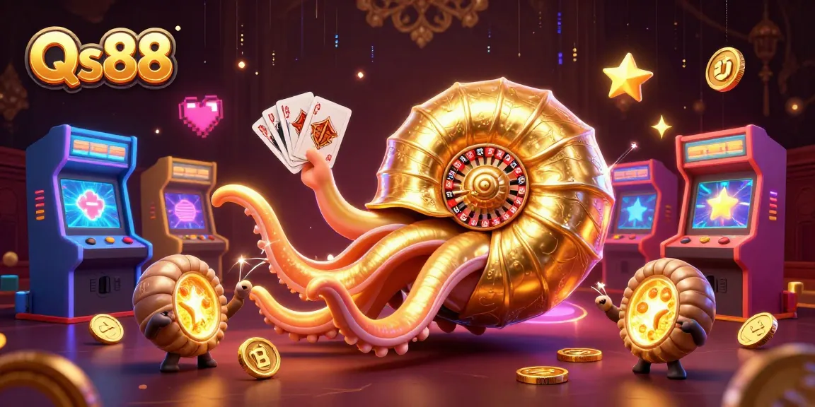 Qs88 players enjoy the thrill of winning with a giant nautilus roulette and colorful gaming elements.