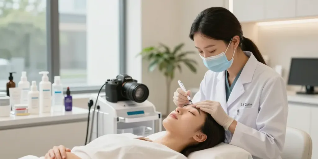 Augenringe entfernen mit Hyaluronsäure bei einer kosmetischen Behandlung in einer modernen Klinik.