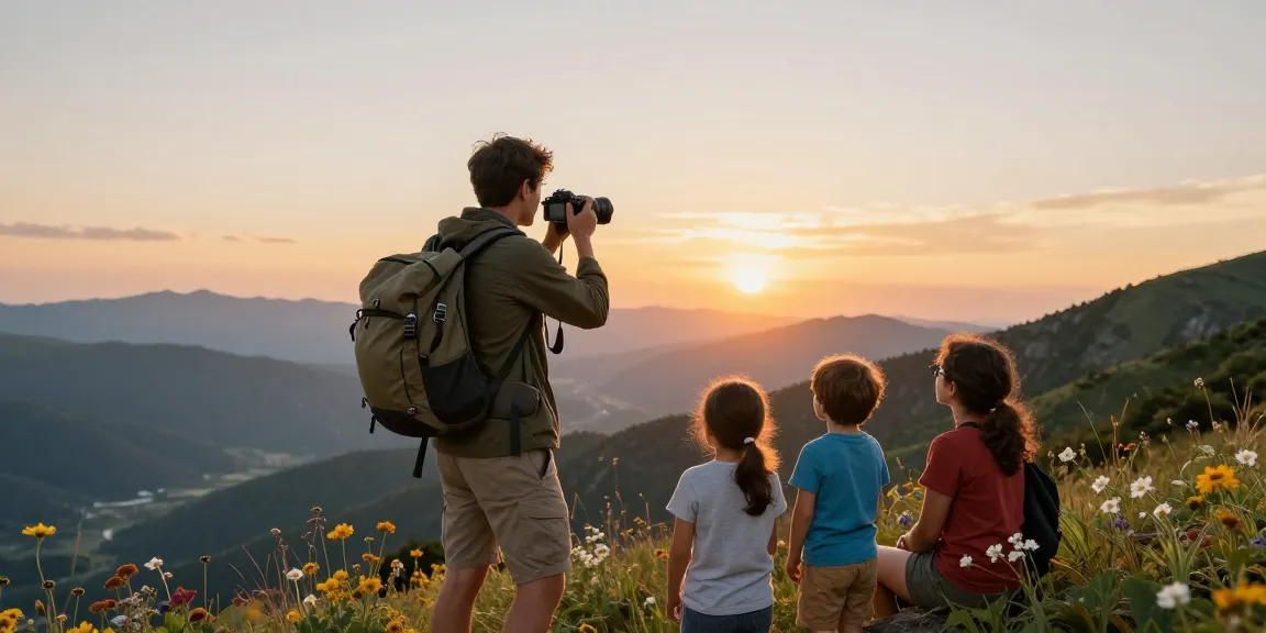 Family adventure at sunset while mantra88 login is accessed for travel plans.