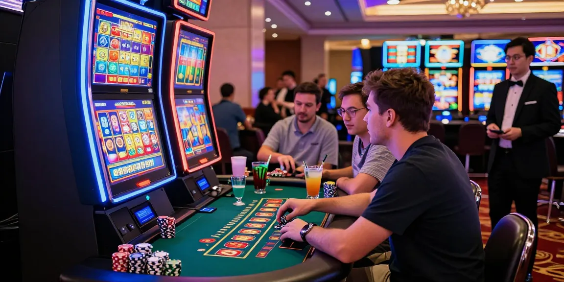 Experience the excitement of we88 PGSLOT in a vibrant casino scene, showcasing players and engaging slot machines in action.