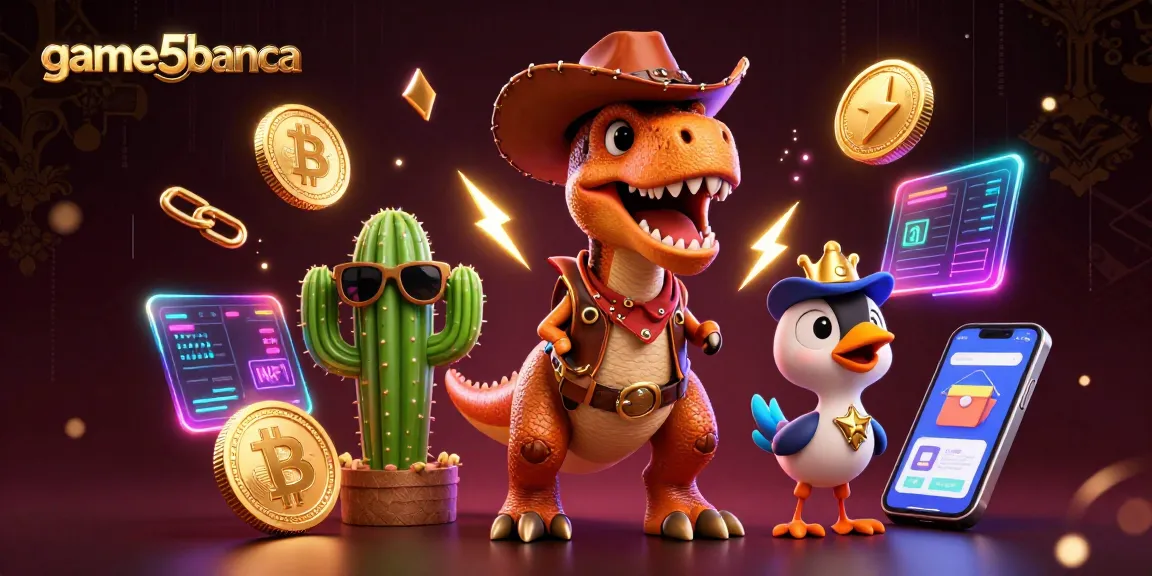 Join the excitement of game5banca with a dynamic scene featuring a cowboy T-Rex and friends.