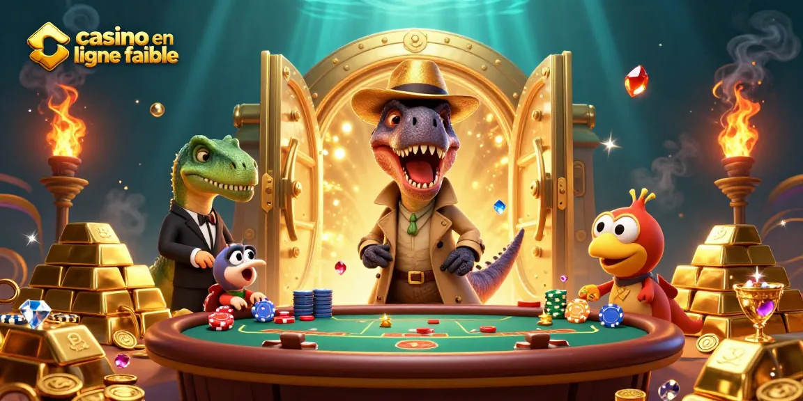 Plongée dans l'univers du casino en ligne fiable avec un velociraptor comptant les cartes au blackjack.
