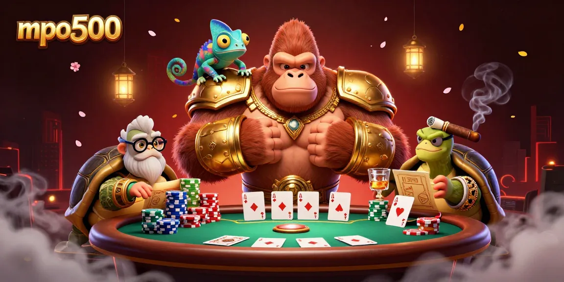 MPO500 showcases a vibrant 3D scene with a powerful gorilla and poker elements illustrating winning strategies.