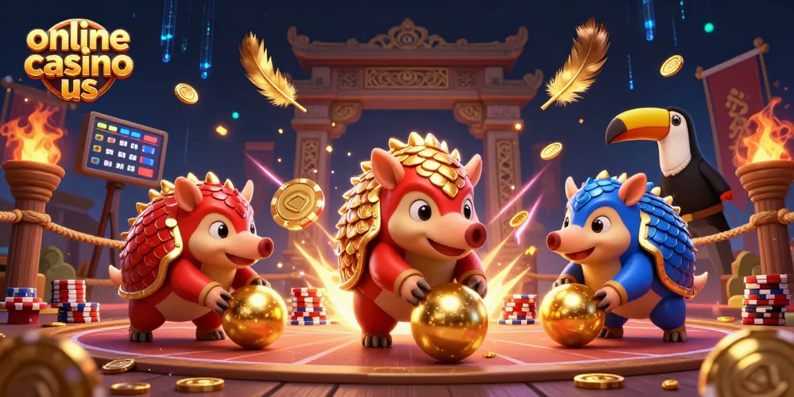 Engage with powerful pangolins in a vibrant online casino us battle, rolling through poker chips.