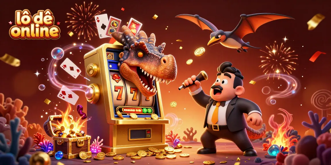 Experience thrilling lô đề online action as a pachycephalosaurus wins jackpot coins, surrounded by casino elements.