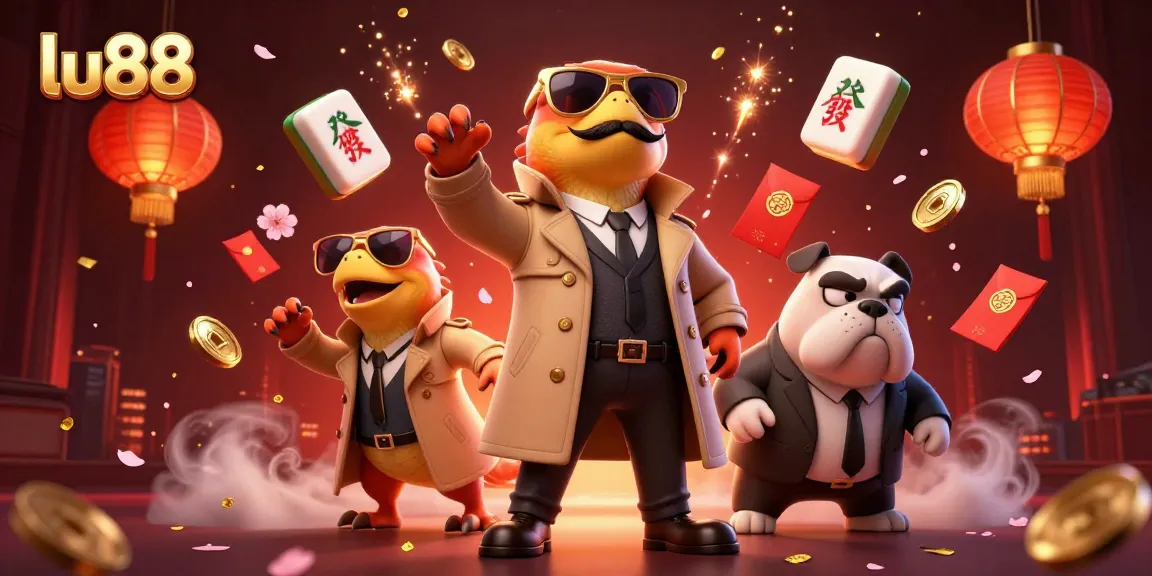 Join the fun at lu88 with a vibrant casino scene featuring raptors sneaking into a VIP lounge.
