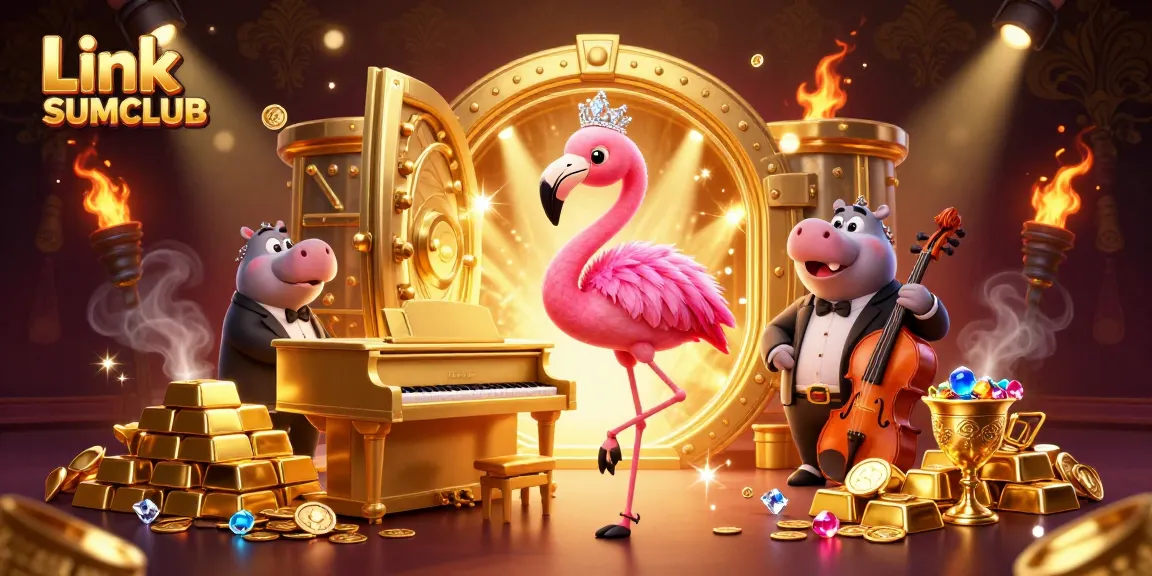 Experience the excitement at Link SUMCLUB with engaging characters amid vibrant casino elements.