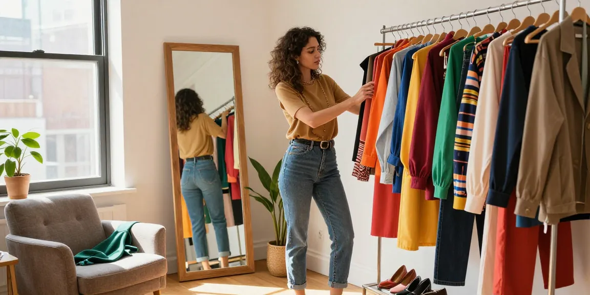 Consulenza d'immagine Milano: donna elegante esplora il suo guardaroba in un ambiente luminoso e accogliente.