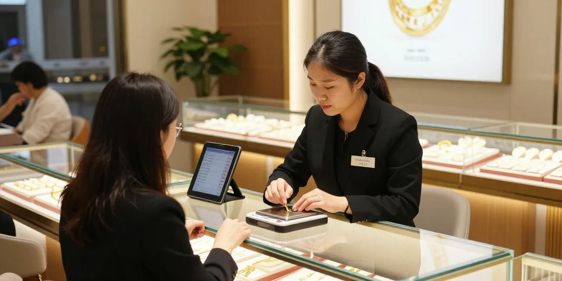Consultant assisting customer with gold jewelry purchase at mantra88 store