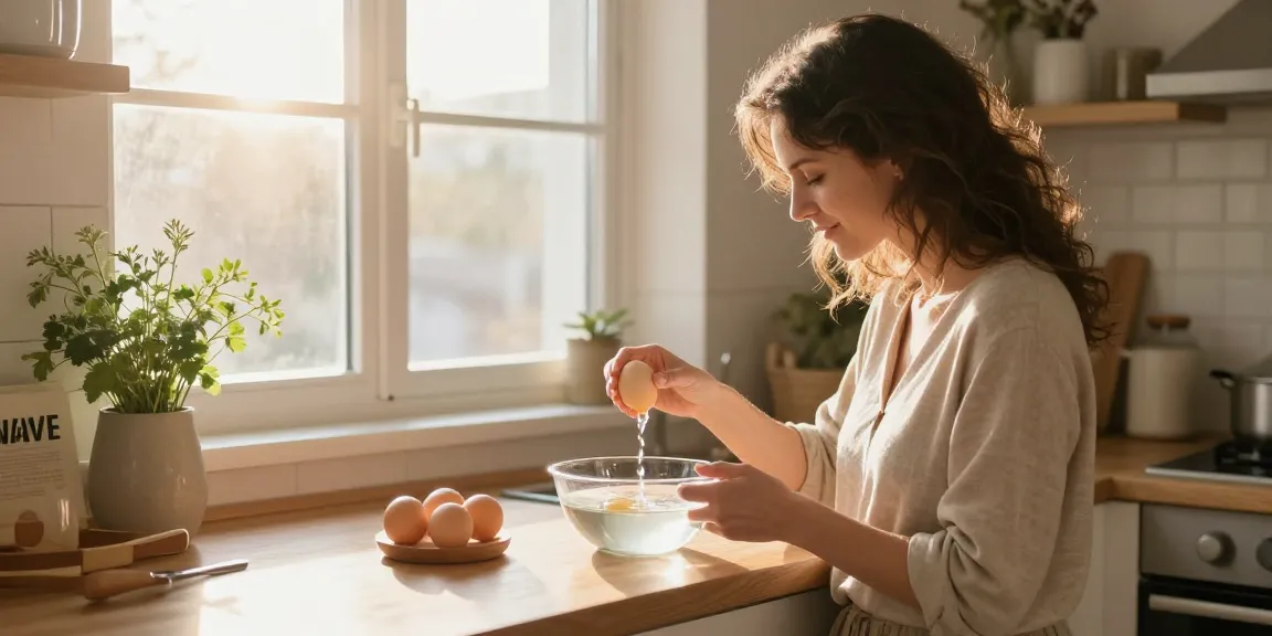 Egg Float Test Sumber di https://www.eggfloattest.com/contact dengan wanita memeriksa kesegaran telur di dapur rumah.