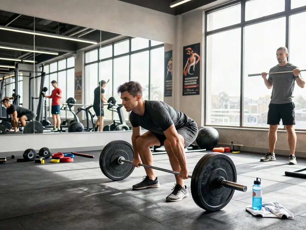 Man demonstrating proper deadlift technique in a vibrant gym, emphasizing the effectiveness of anabolizzanti online for fitness.