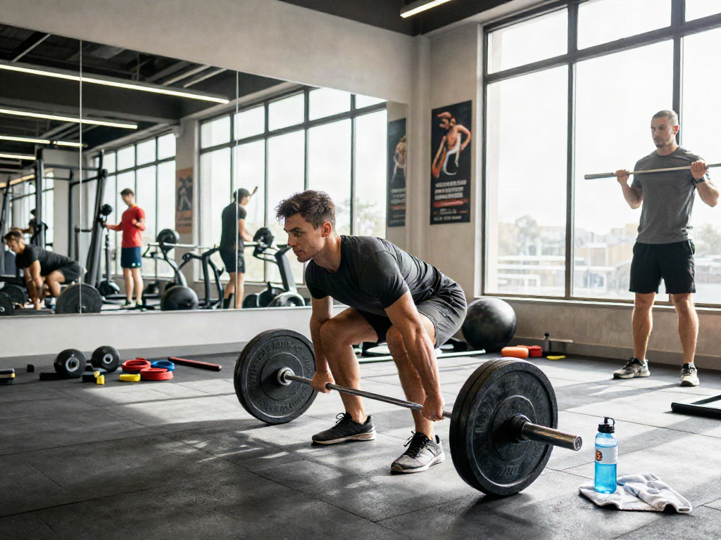 Man demonstrating proper deadlift technique in a vibrant gym, emphasizing the effectiveness of anabolizzanti online for fitness.