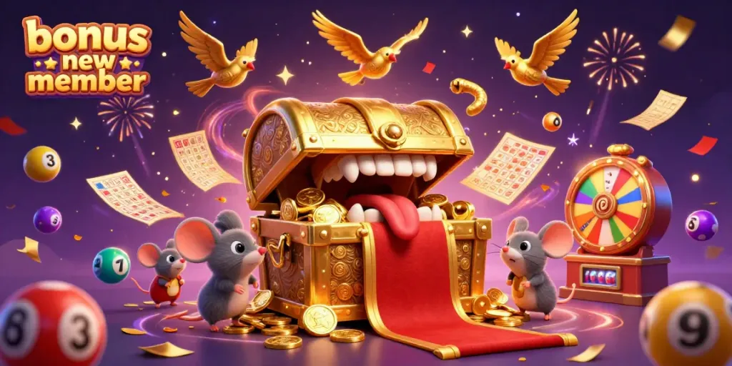 Experience the thrill of the bonus new member offers with a vibrant casino scene filled with dynamic game elements.