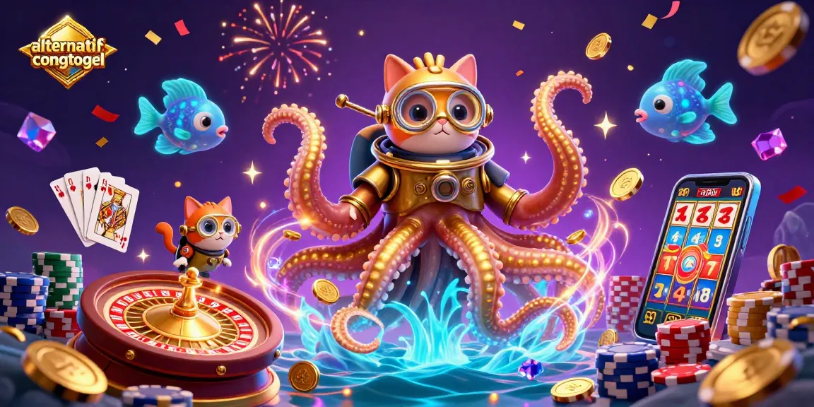 Experience exhilarating gaming with alternatifcongtogel, featuring a kraken, diving cat, and casino riches!