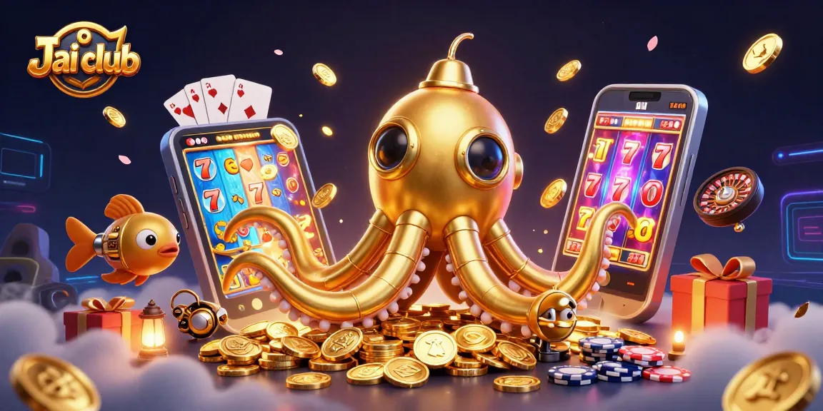 Engage with thrilling slot games at Jai club with this vibrant 3D casino illustration.